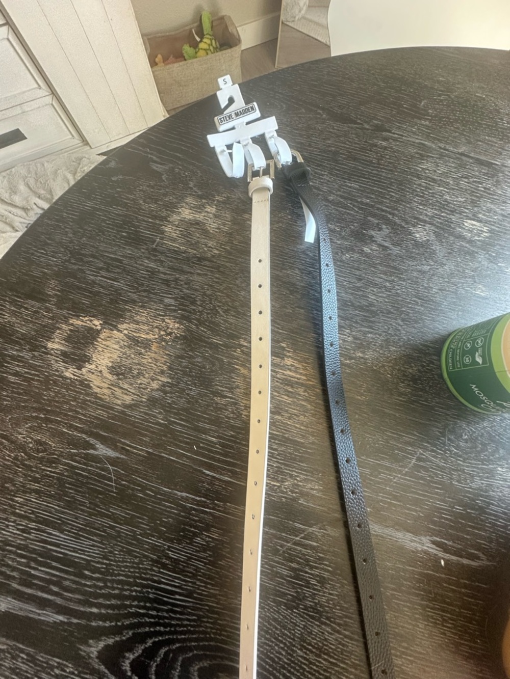 Steve Madden Skinny Belt Duo — Black & Cream - Picture 2 of 4